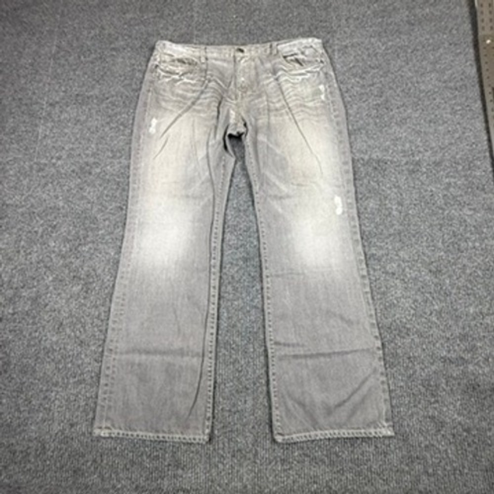 Monarchy Mens Grey Faded Straight Leg Denim Jeans Size 42 Distressed Flap Pocket